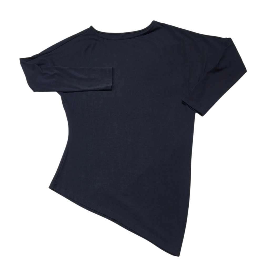 Betabrand Asymmetric Hem Tunic Top Women Small Black 3/4 Sleeve Knit Stretch‎